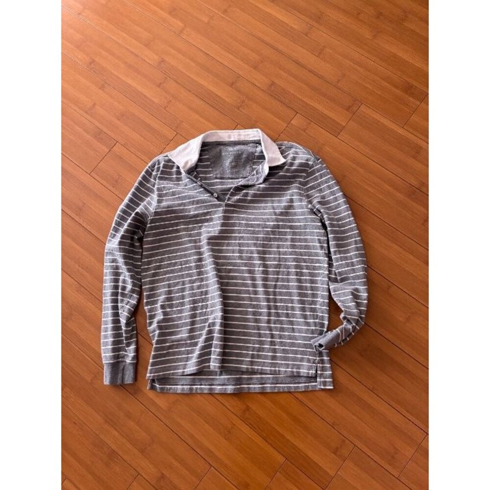 Mack Weldon Rugby Polo Shirt Mens Medium Gray White Striped Long Sleeve Collared